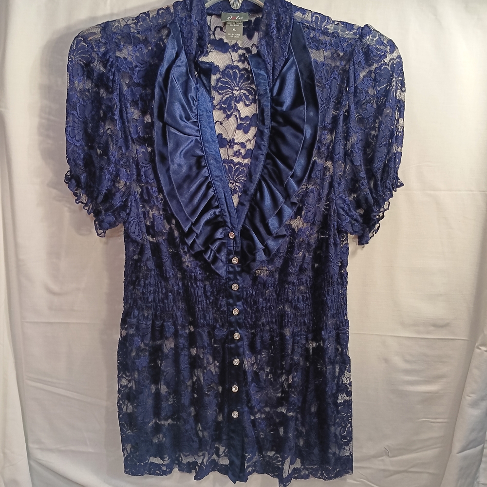 Dots Navy Lace Blouse - Picture 11 of 16